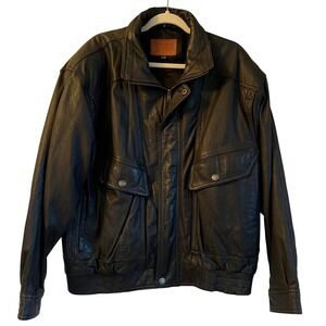 Villa Classico Genuine Leather Vintage 90s Black Bomber Jacket‎ Men's Size XL